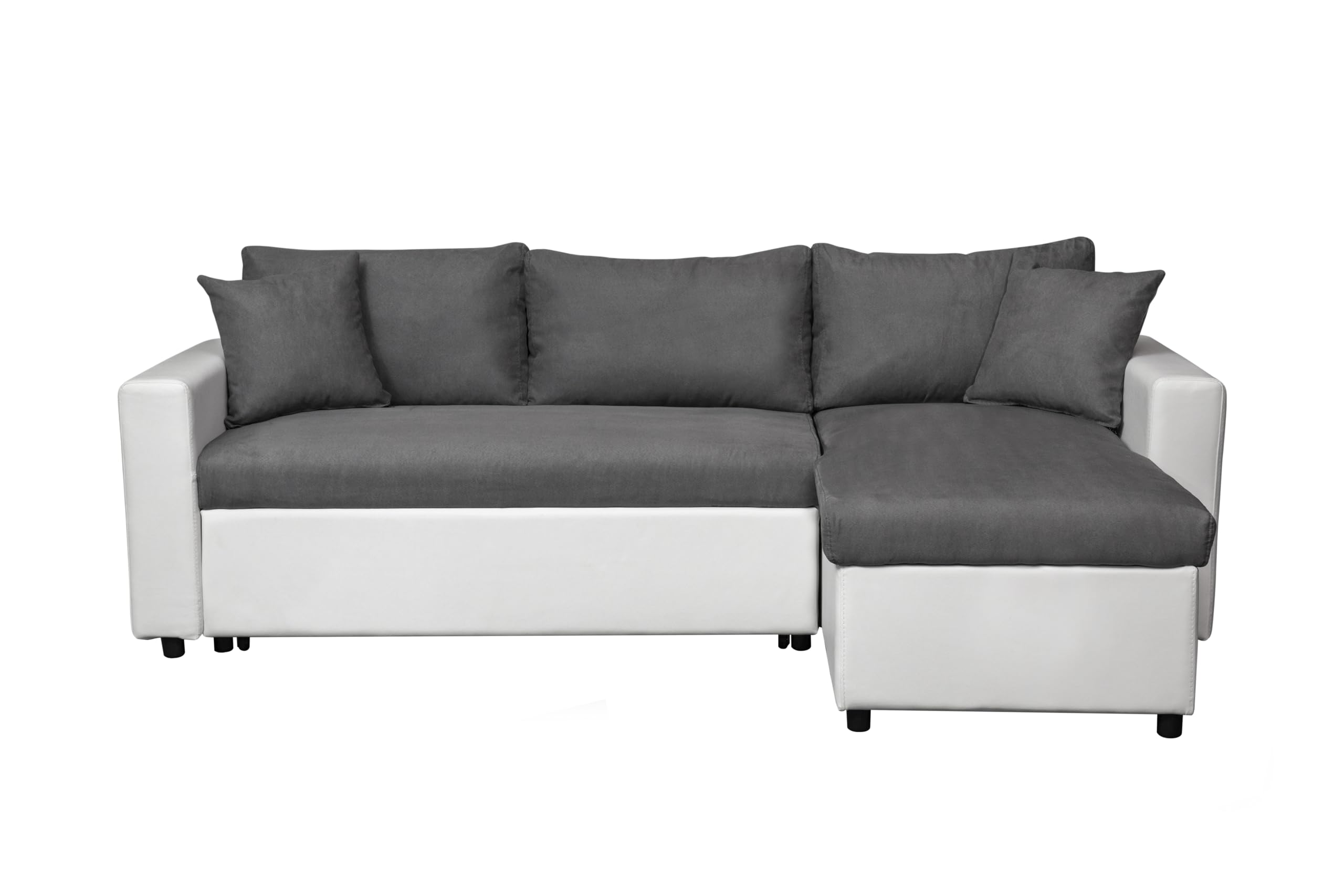 LOUNGITUDE Canapé d'angle 4 Places Convertible et Réversible Maria avec Coffre en Simili et Microfibre