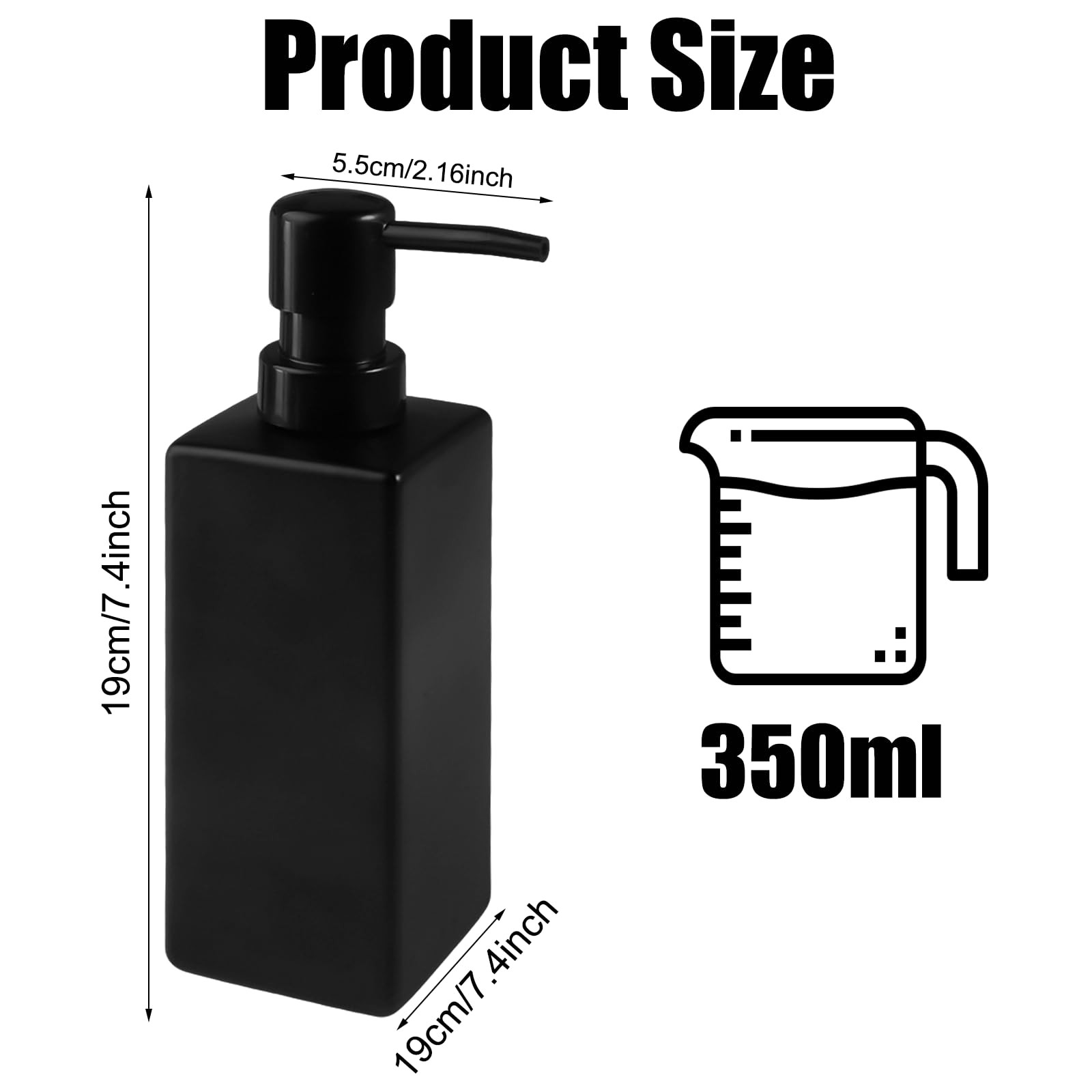 Dozownik mydła do kuchni, czarny, 350 ml, dozownik mydła do łazienki, dozownik mydła, płyn do mycia naczyń, do kuchni, do powierzchni roboczych, łazienki, kuchni