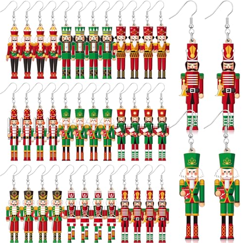 Nosiny 36 Pairs Wood Christmas Nutcracker Earrings Set for Women Nutcracker Soldier Dangle Earrings Festival Xmas Jewelry Decoration for Christmas Party Accessories Gifts