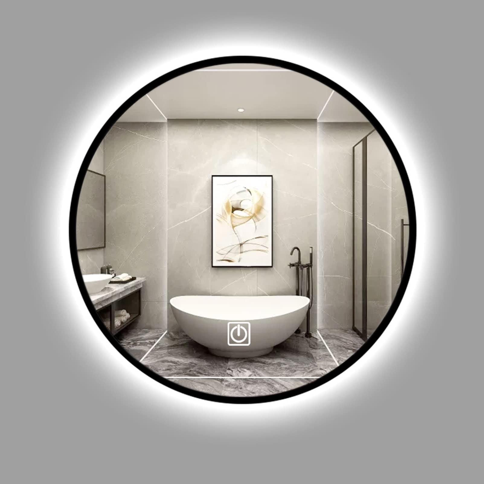 Miroir de douche cosmétique éclairé miroir maquillage cadre noir 60cm