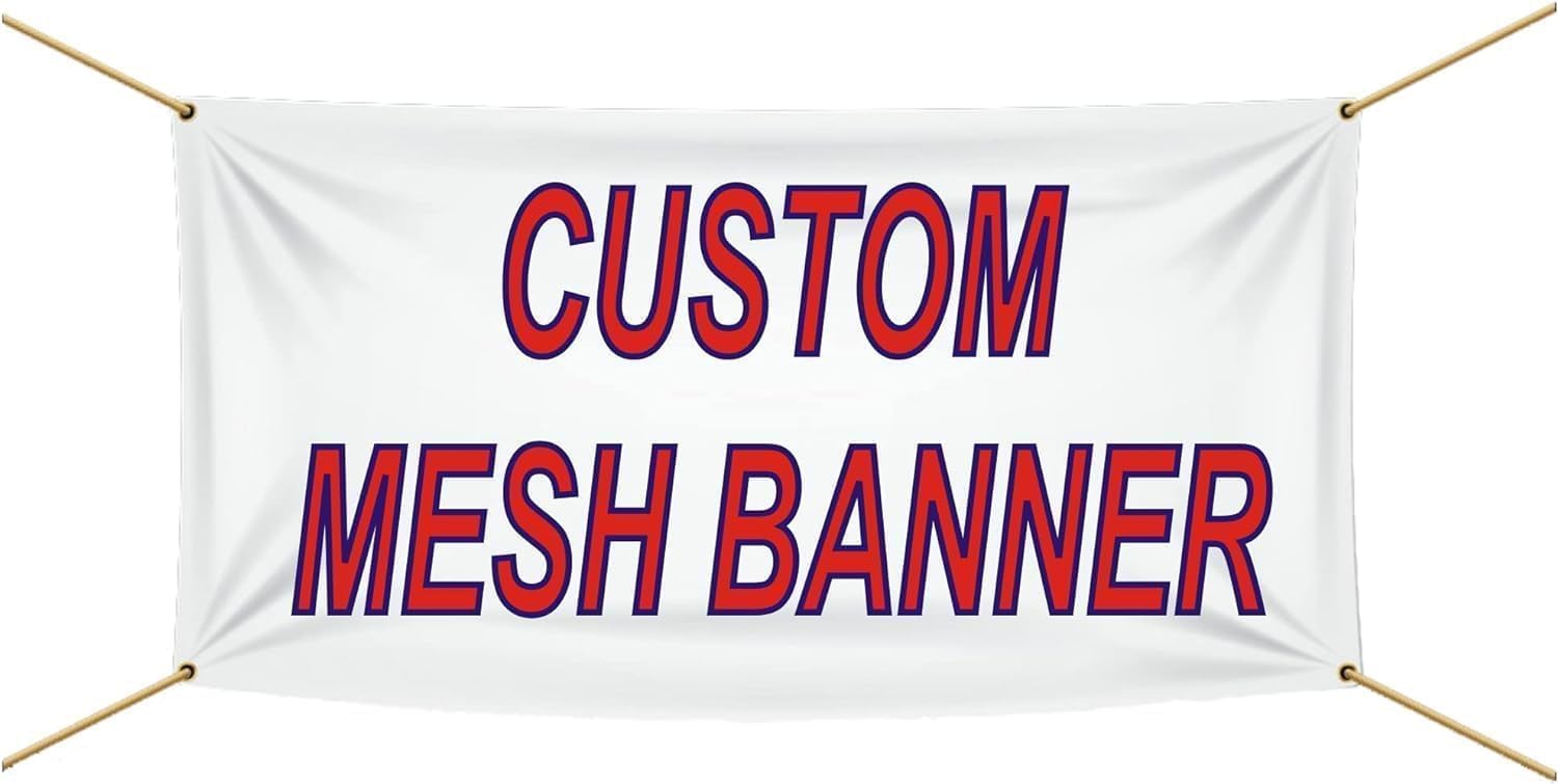 Custom Mesh Banner, Strip Mesh perforated vinyl, Full Color, For Windy Outdoor, Air flow through Banner, Heavy Duty Sign, Design Online or Print Your Design file. (5 X 15 ft (H X W))