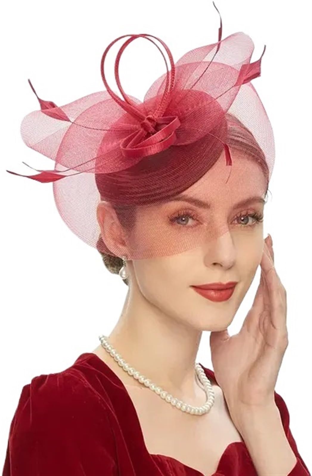 UALXPAO Wedding Hats Women's Fascinator Hat With Feather Mesh Tea Party Hats for Tea Party,Weddings(Color2)
