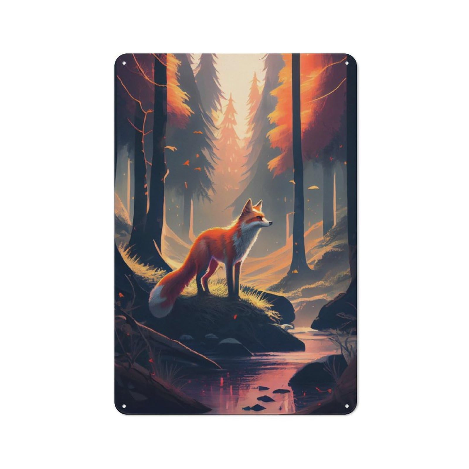 Junmoney Fox Forest Animal Metal Wall Sign 30X20cm Featuring For Workshop Wall, For Makers And Diy Enthusiasts