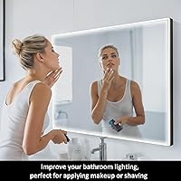 Vista 2 de CASTA DIVA Espejo LED de 48 x 32 pulgadas para baño, espejo de baño con luces sobre el fregadero, espejo iluminado sin niebla con sensor IR, espejo