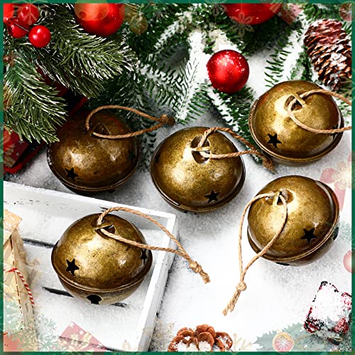 Zhengmy 8 Pieces Christmas Bells Jumbo 3.15'' Christmas Star Cutouts Bells Xmas Bells Large Bells For Craft Bells Ornament Christmas Tree Decor (Brass) #TOP5