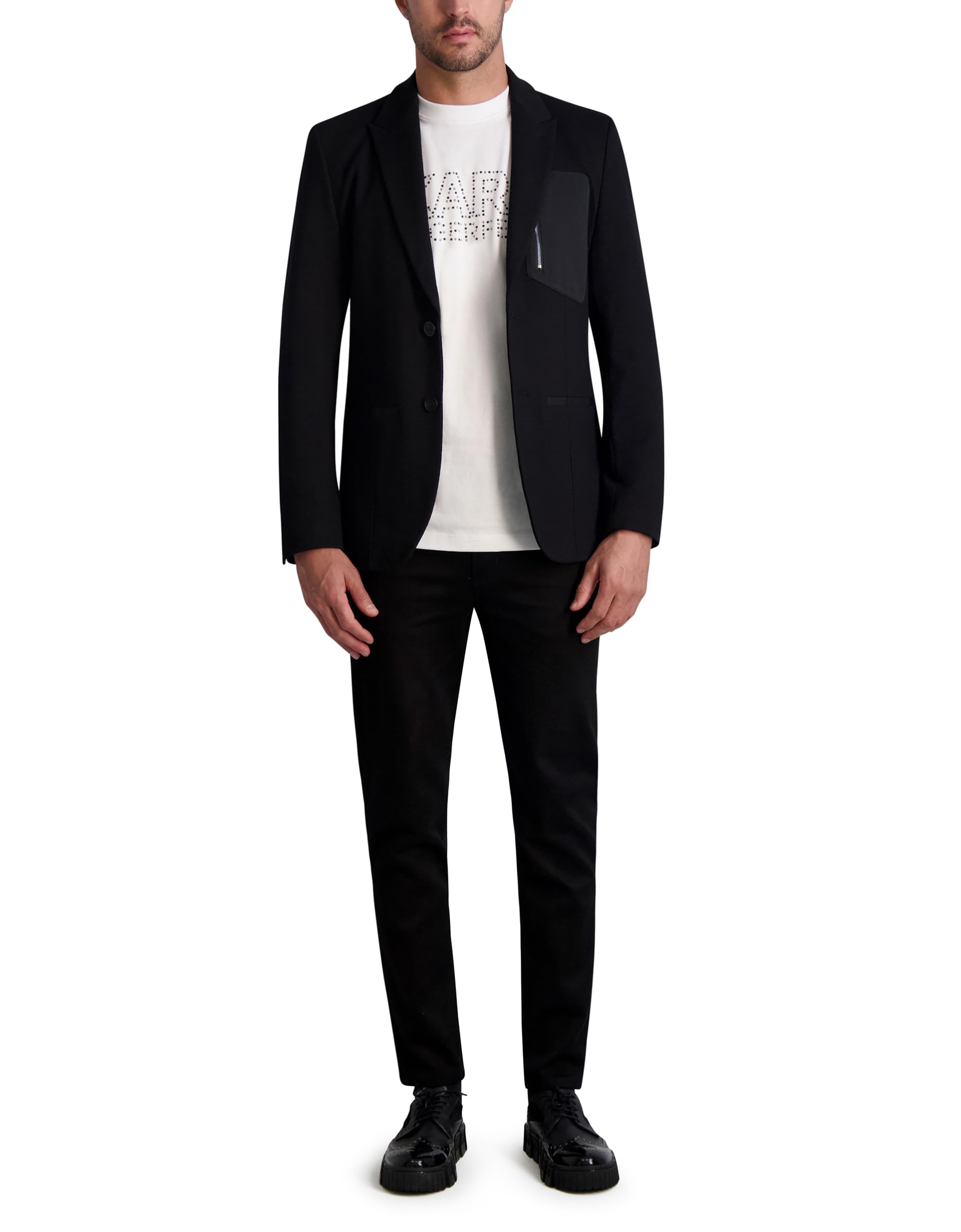 Karl Lagerfeld Contrast Trims Exposed Zipper Blazer