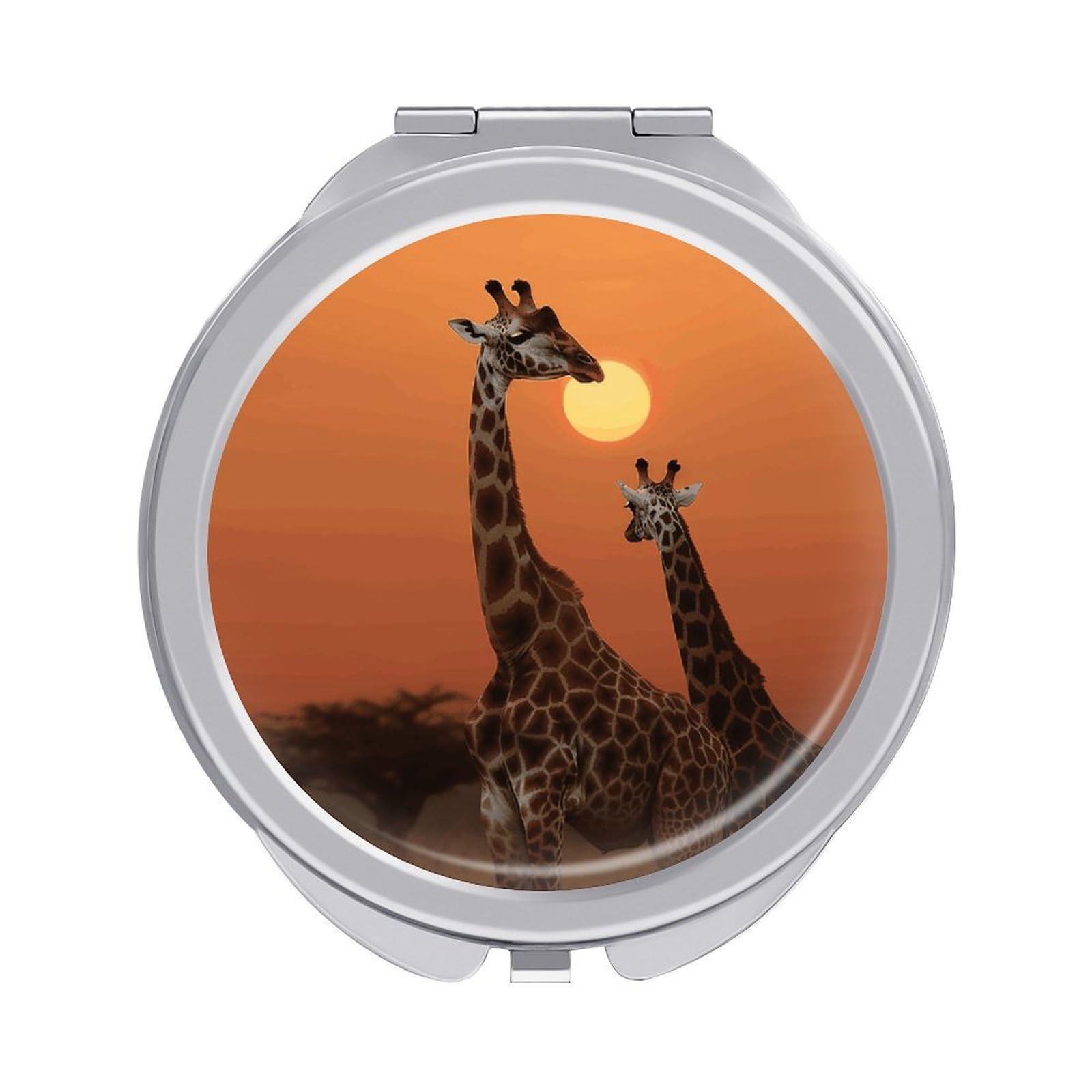 VstaDank Giraffe at Sunset Travel Makeup Mirrors Exquisite Double-Sided 2X/1X Magnifying Folding Pocket Mirror Portable Round Handheld Mirror Mini Compact Mirrors for Outdoor Home