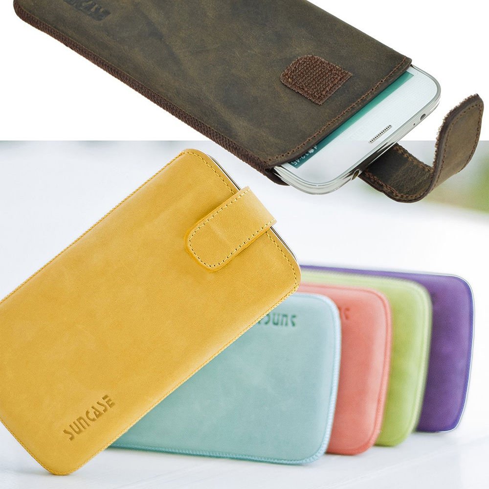 Suncase Custodia in vera pelle sottile e compatibile con Caterpillar Cat S62 Pro (con funzione di ritiro e chiusura magnetica), colore: caffè antico