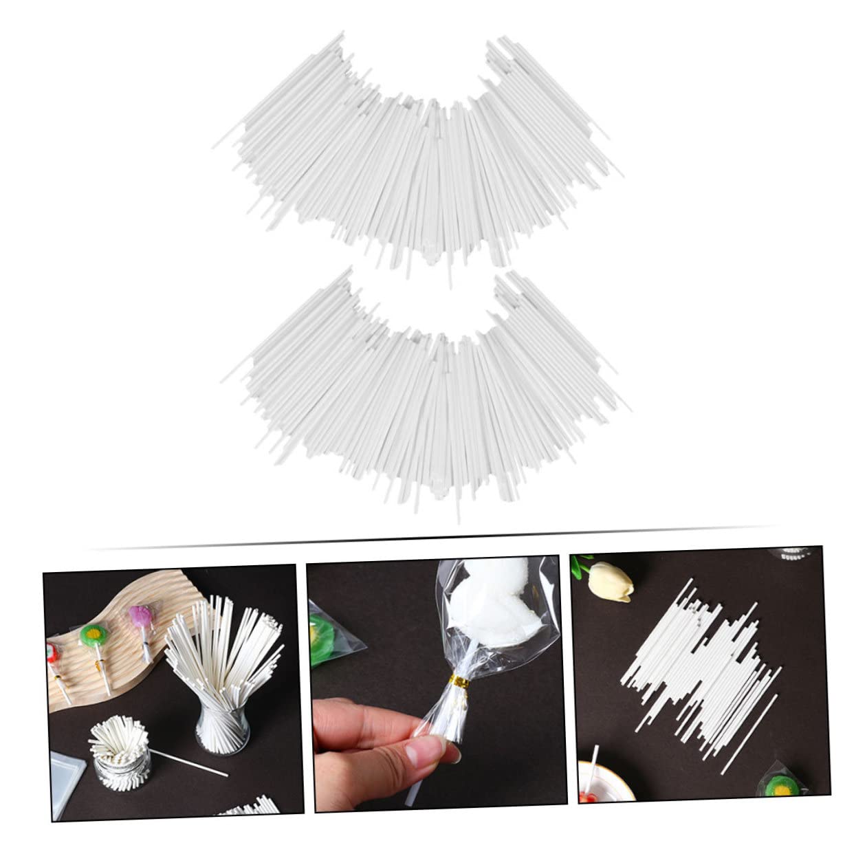 Cabilock 200Pcs Lollipop Sticks Food Grade Paper Candy Sticks for DIY Treats Marshmallow Wrapping Cake Pops Suckers and Sweet Decorations