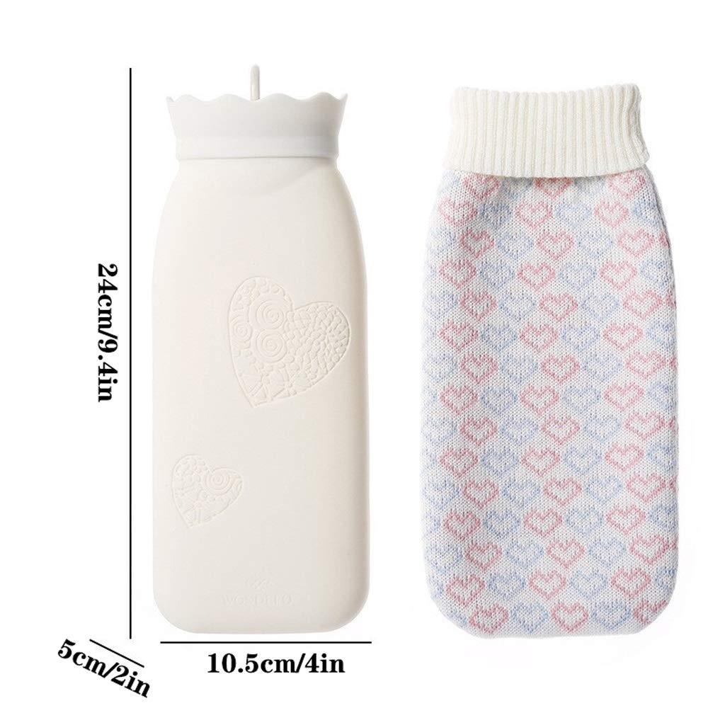 Botella de agua caliente con funda forro polar suave for niña, for el vientre, botella, ideal for aliviar dolor, llena fría y(Blu)