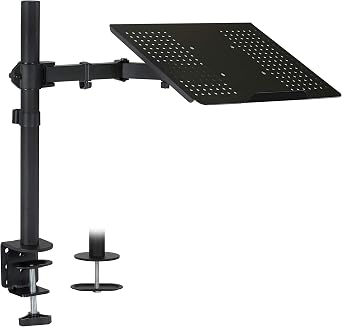 Mount-It! Laptop Desk Mount with Pole, Height Adjustable Laptop Stand Mount for Desk with Vented Tray, Full Motion Laptop Arm for 1117 Inch Laptops, 22 lb Capacity, Clamp or Grommet Base