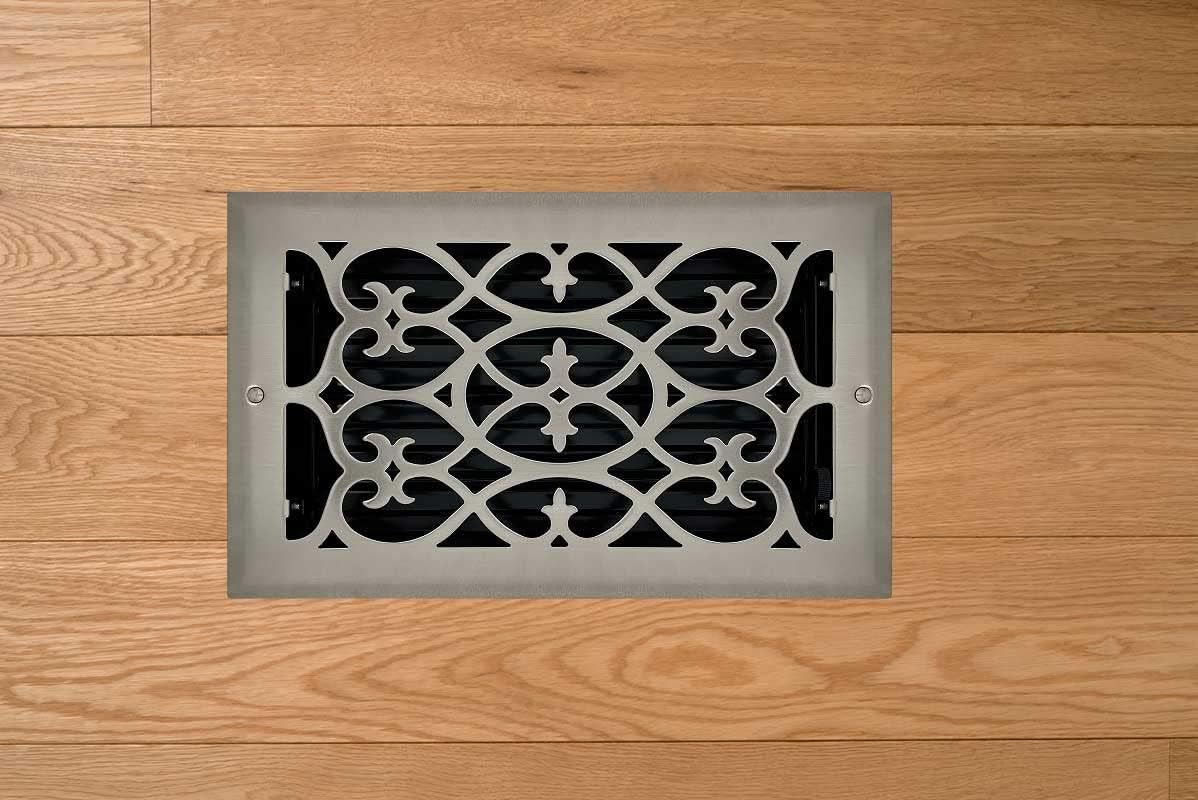 Brushed Nickel Plated Steel Victorian Register for Floor/Wall Use - 6" x 12"