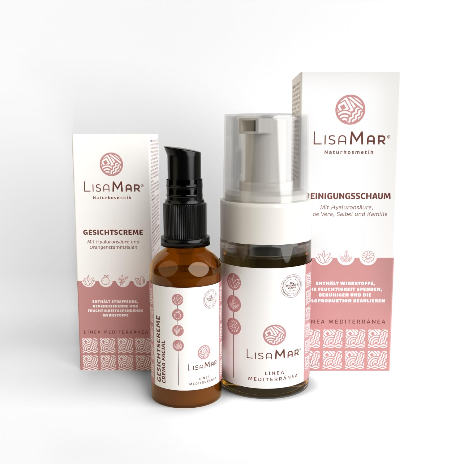 LisaMar® Reinigungsschaum & Gesichtscreme Set - porentiefe Gesichtsreinigung für strahlende Haut und Anti Aging Tagescreme- Bio & Vegan.