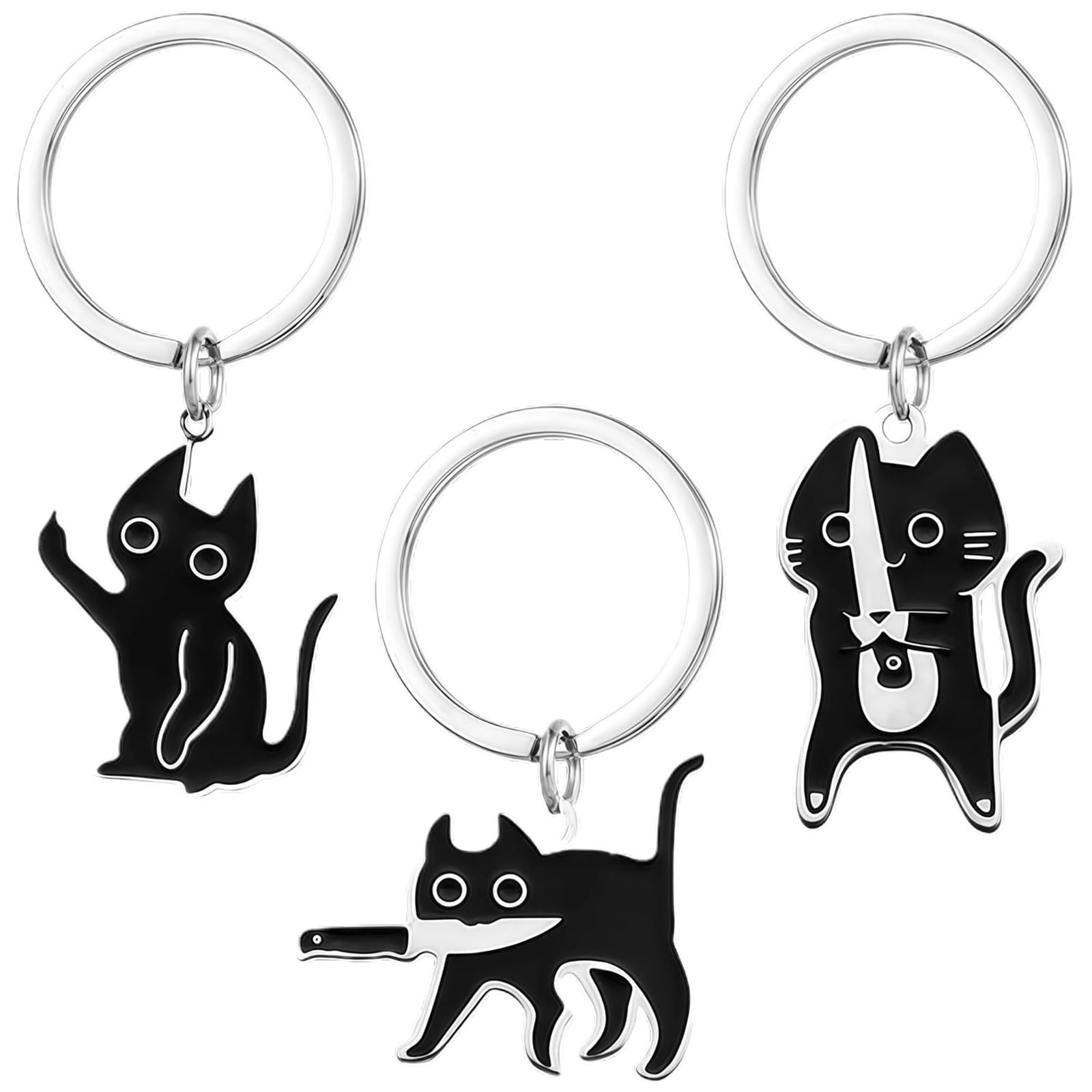 manthan 3 Piece Cute Keychain Set, Adorable Cat Design for Regular Carry, Matching Bag Charms for Cat Lovers, Black Cat Collection-picture-30