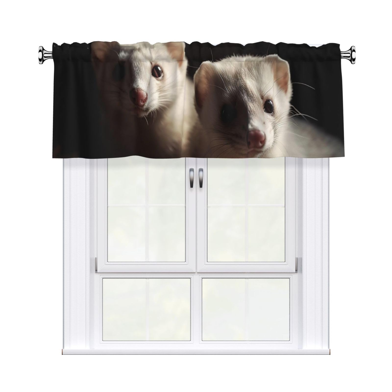 HJKJKKJ Window Valance 137x 46 CM Kitchen Curtains Little Ferret Valances for Windows Vintage Short Window Curtains Farmhouse Rod Pocket Decorative Curtain Valance for Bedroom Bathroom
