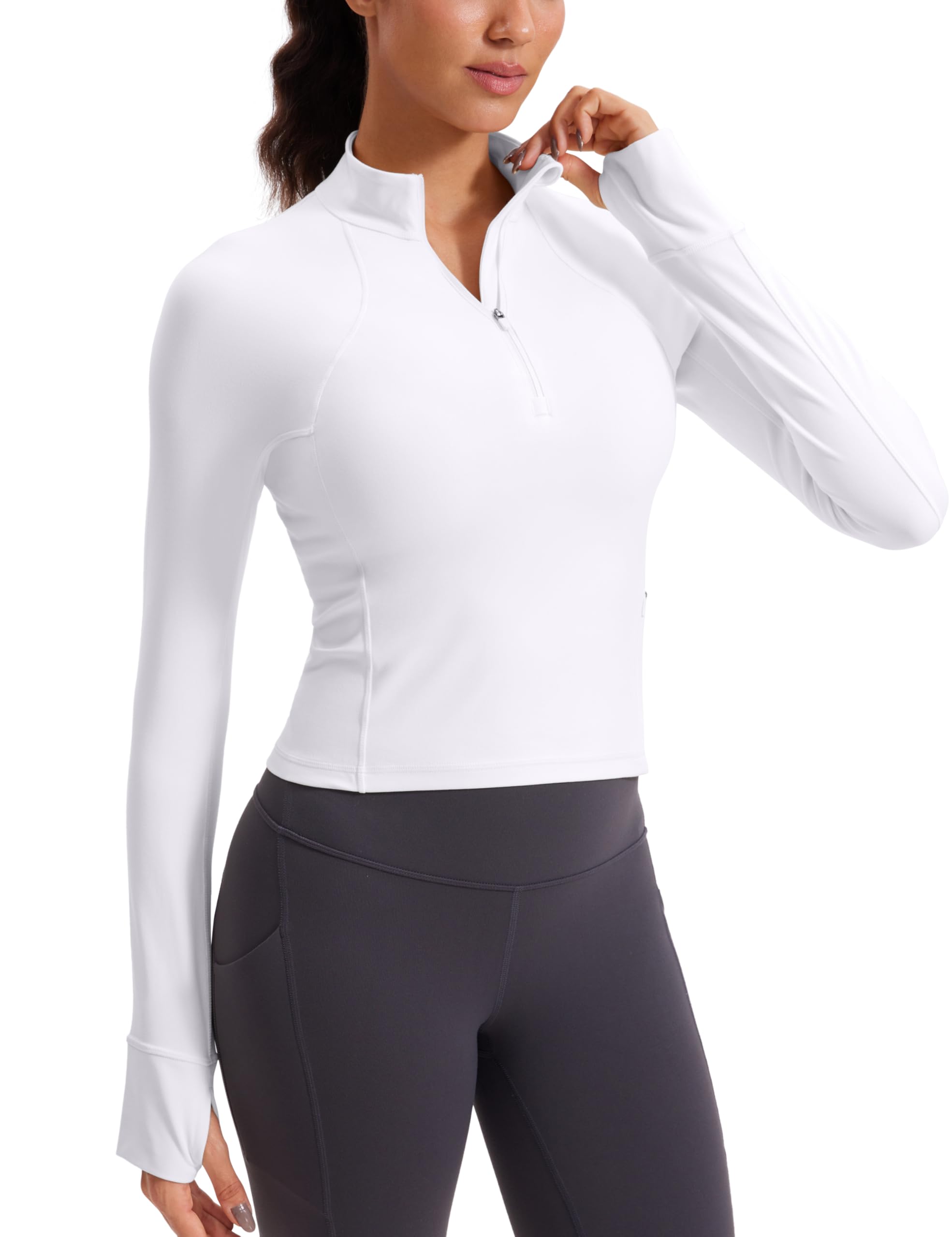 CRZ YOGA Butterluxe Half Zip Long Sleeve Shirts for Women - Workout Athletic Yoga Tops Crop Collared Quarter