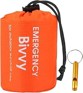 Bivvy Bag Survival Bag Emergency Blanket Emergency Bivvy Bag Survival Bivvy Bag Cold Protection Waterproof Emergency Blanket with Whistle Reusable for Outdoor Camping Hiking (Bright Orange)