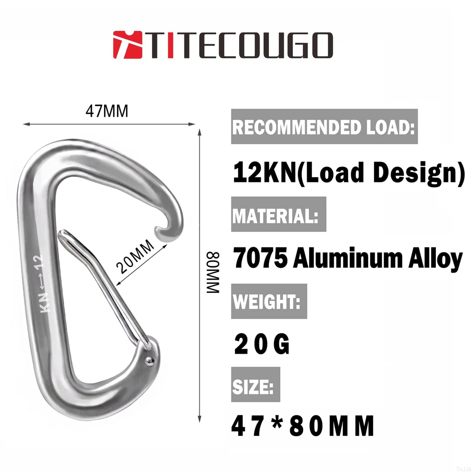 TITECOUGO 12KN Aluminium Carabiner Clip Big Size Carabiners for Clips Backpacking Weights Heavy Duty Large Hammock Accessories Key Chain Dog Leash Keyring Gated Harness Wiregate Utility Silver 2 Pack - Image 2
