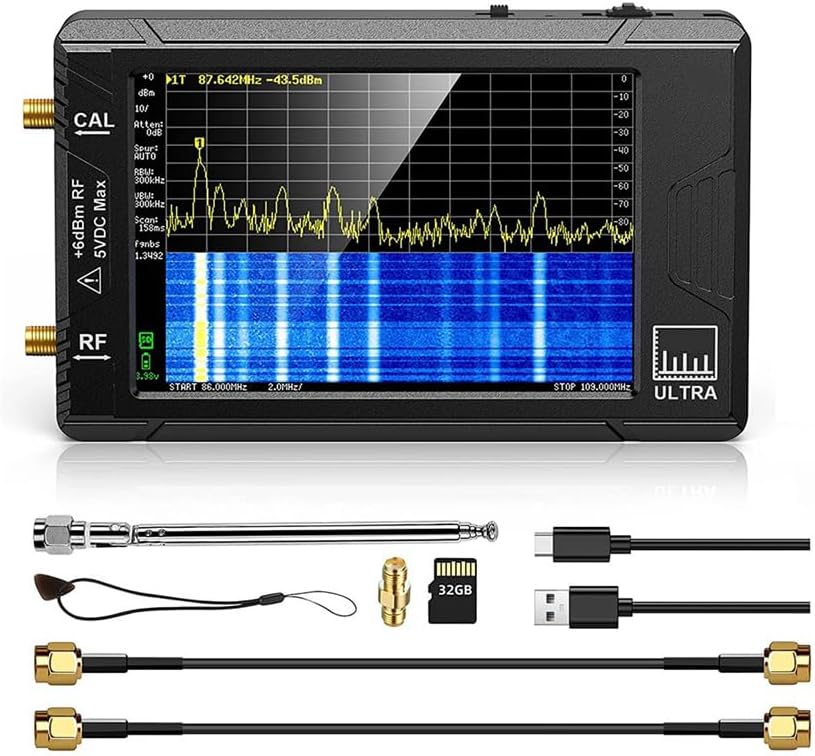 EvzvwruakUltra 4Inch Spectrum Analyzer Plastic Tiny SA Frequency Analyzer 100KHz-5.3GHz Add 32GB Card Network Tester