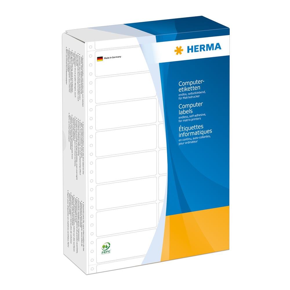 HERMA 8220 Endlos-Computeretiketten – 88,9 x 35,7 mm, weiß, matt, 2‑bahnig, 8000 Stück