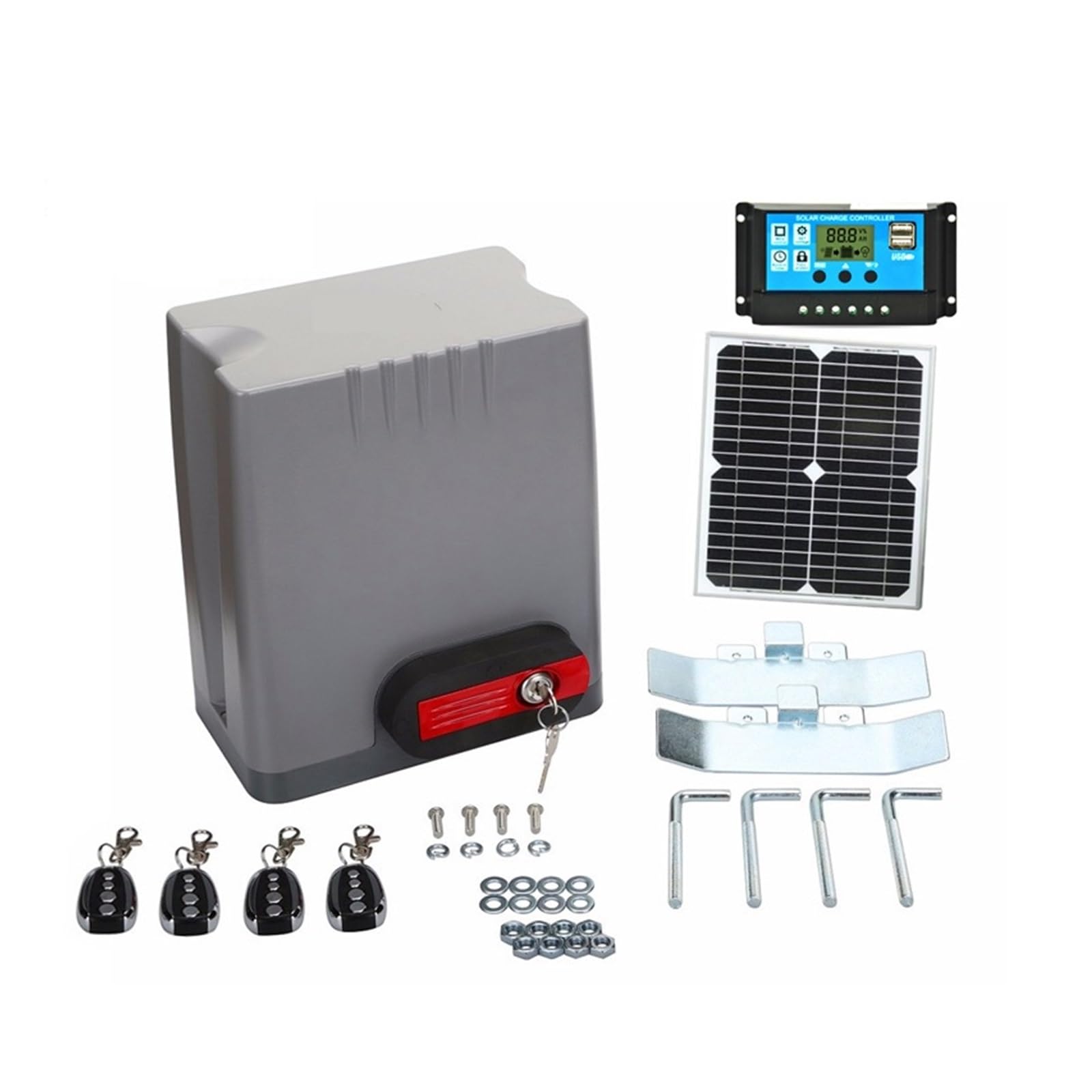 Automatic Gate Opener, Auto System 24V 800KG Automatic Sliding Gate Opener with Solar Panel and Controller(24V 800KG 2 remotes)