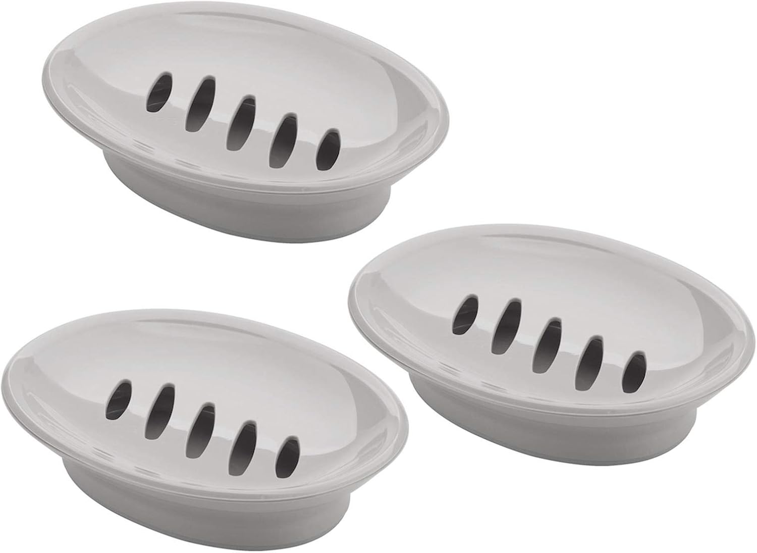 AmazerBath 3 Pack Plastic Soap Dish Bar Soap Holder Shower, Bathroom, Kitchen - Grey