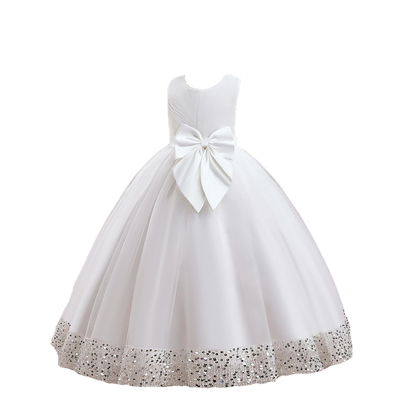 Générique Vestito da Principessa Ragazza Cerimonia Sera Battesimo Gala Abito da Sera Paillettes Ricamo Chic Manica Lunga Bambina Damigella d'Onore Prom A11