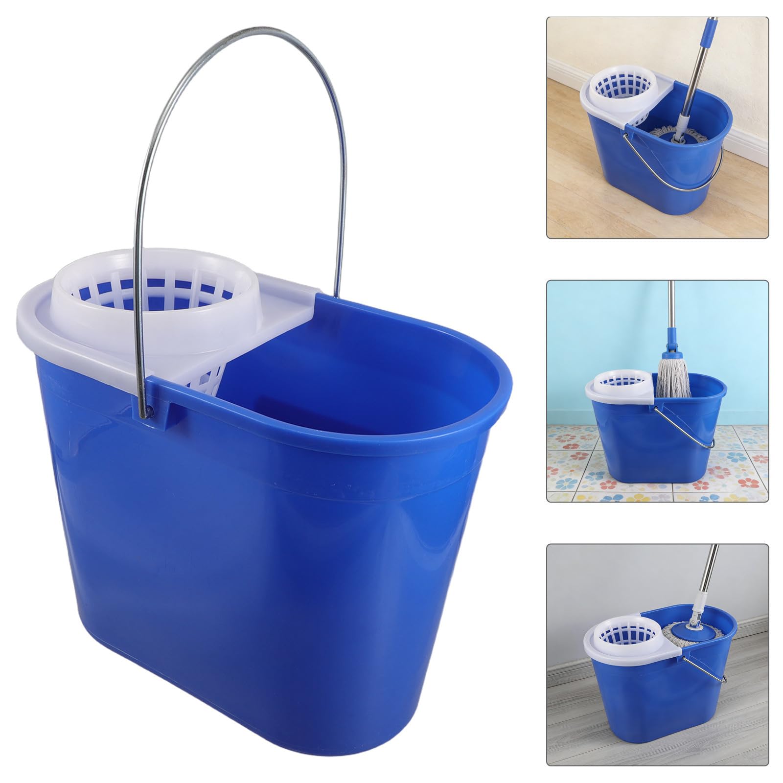 Cubo Integrado Escurridor Fregona de Plástico con y Azul Asa