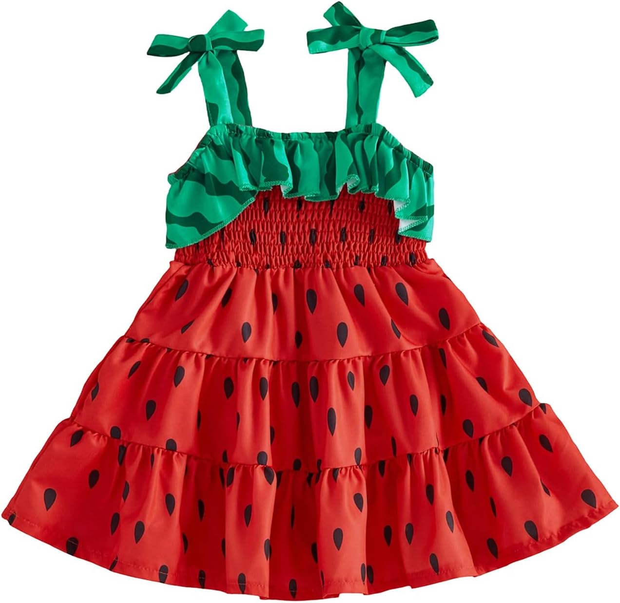 Toddler Watermelon Dress Baby Girl Strawberry Clothes Smocked Ruffle Dress Kids Beach Sundress Infant Summer Clothes