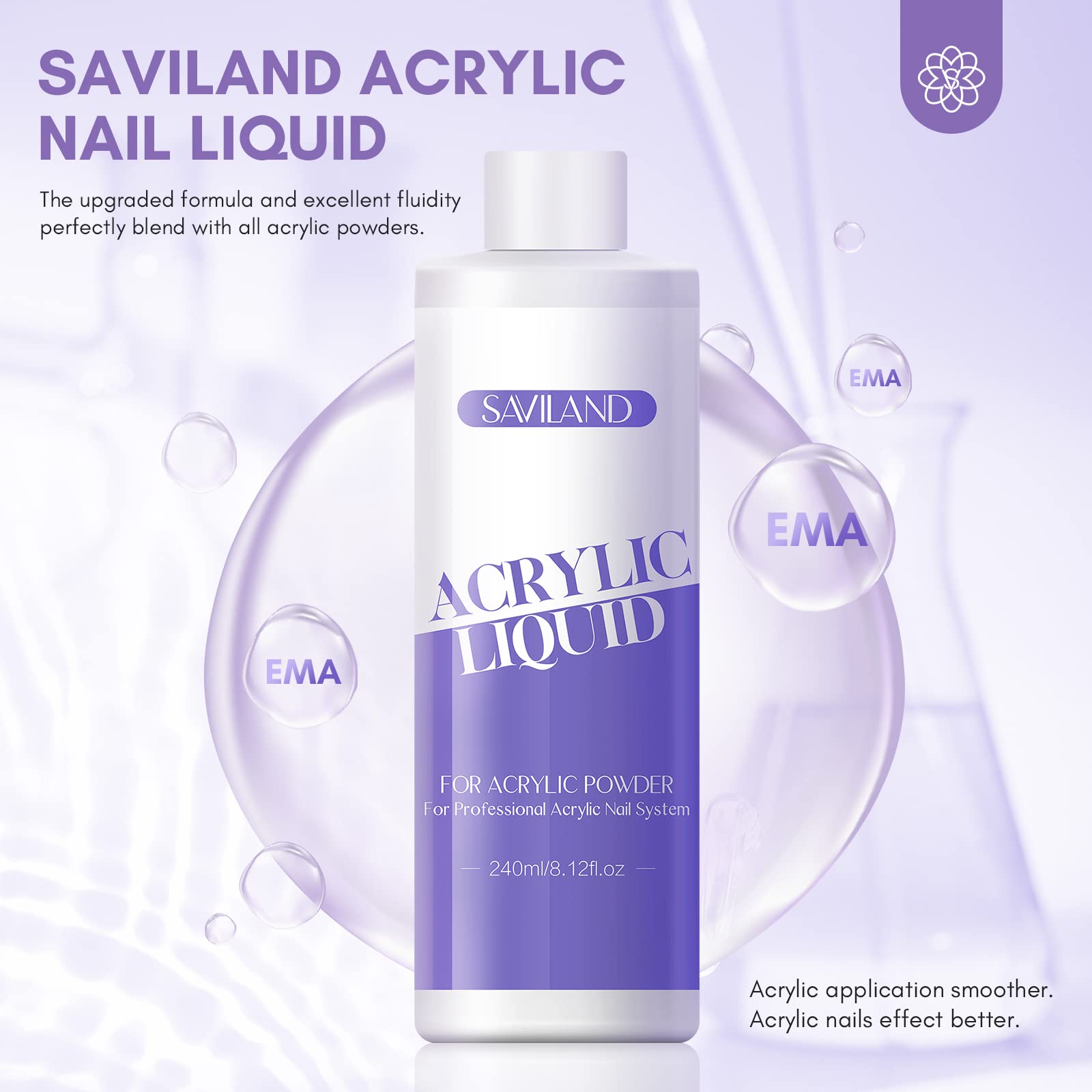 Saviland Acrylique liquide pour ongles Set: 240ml Acrylique liquide Nail Pinceau Nail Cleaner Pads pour Acrylique poudre Nails Set d'ongles en acrylique Gel pour ongles Nail art Manucure