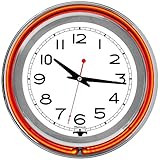 Lavish Home Retro Neon Wall Clock - Battery Operated Wall Clock Vintage Bar Garage Kitchen Game Room – 14 Inch Round Analog (Orange and White)