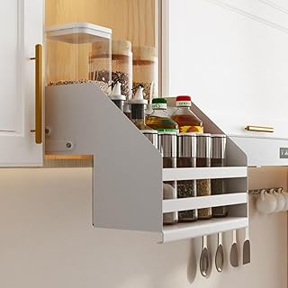 Organizador de cocina retráctil de gran capacidad, organizador de armario, organizador de cocina, estante abatible for armario alto, cesta elevadora, organizador de bandeja, color blanco(21cm/8.2in)