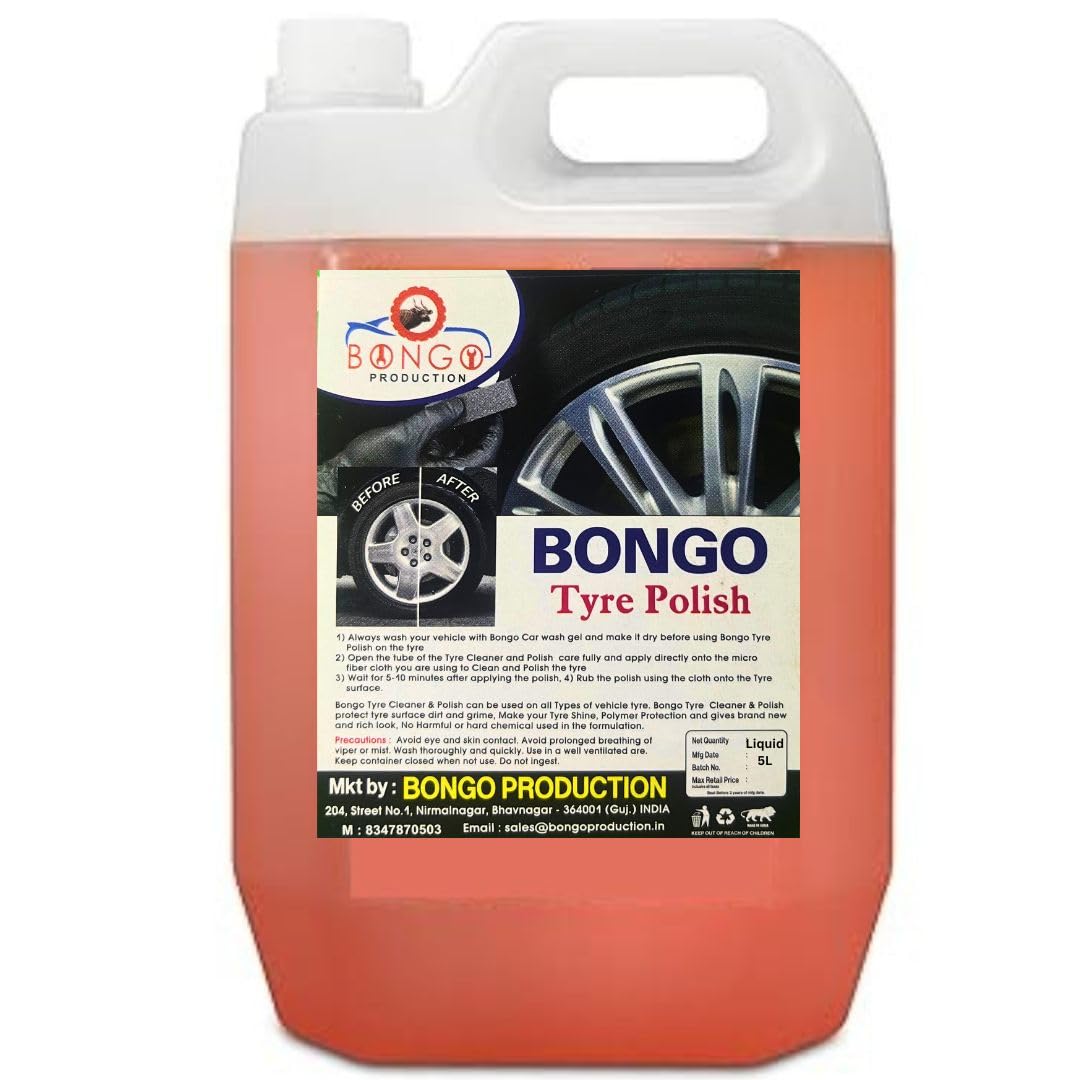 Bongo Tyre Polish for Car and Bike (5L) liquid | High-Performance Shine | Deep Black Finish | Non-Sticky | Water and Dust Repellent-image-9