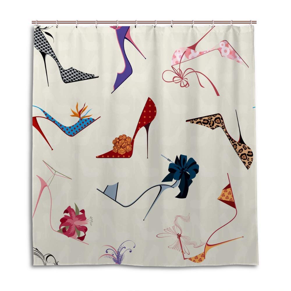 Rideau de douche à talons hauts lavable avec crochets en C pour salle de bain moderne