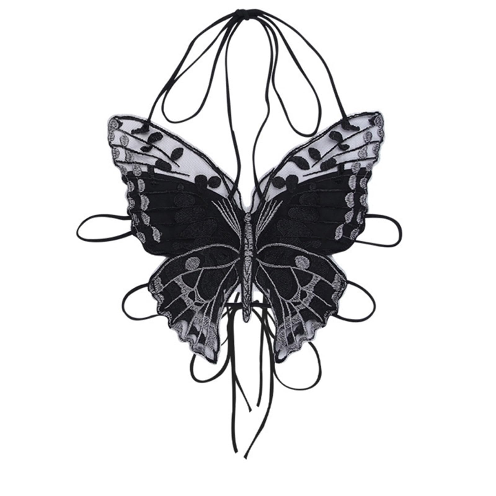 Top in Pizzo Trasparente Sexy a Forma di Farfalla Gotica con Canotta Senza Schienale legata Estiva da Donna per Donne