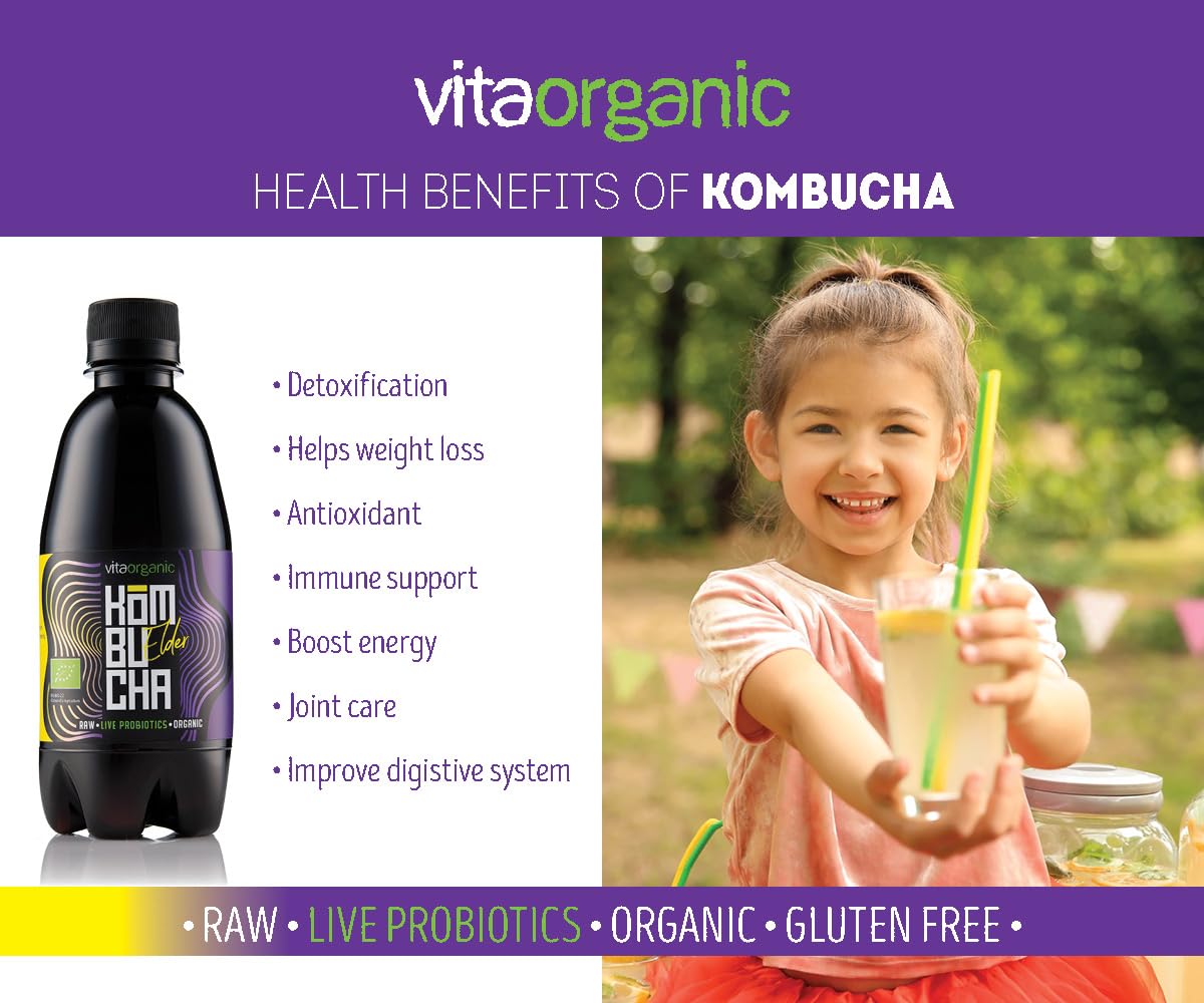 VitaOrganic Té de Kombucha Orgánico 330ml – Té Verde Espumoso con Cultivo de Kombucha Natural Viva – Bebida Fermentada Naturalmente y 100 % Orgánica