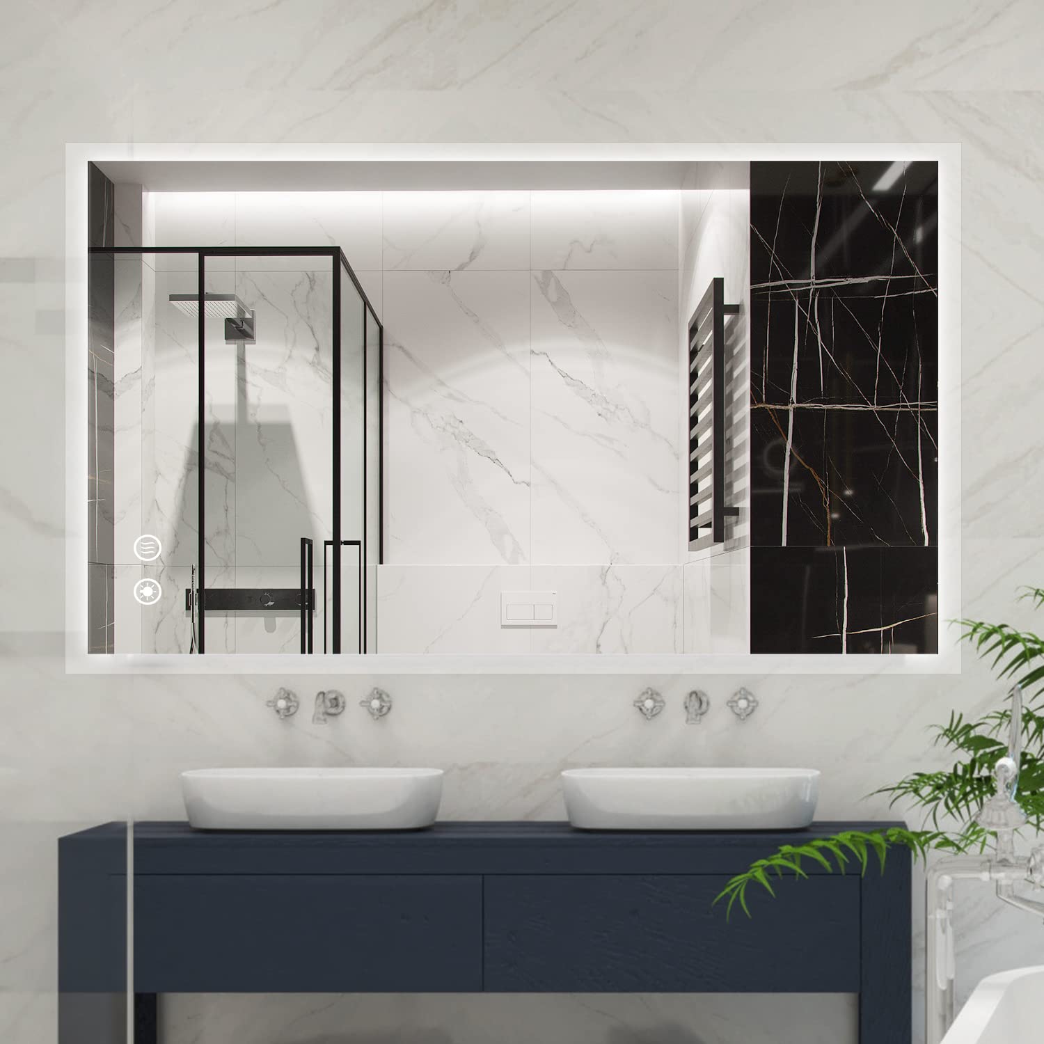 TokeShimi LED Bathroom Mirror Wall Mounted Mirror with Demister Pad and