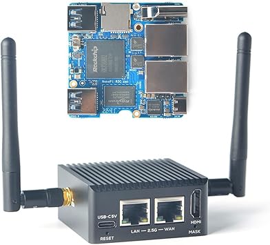youyeetoo NanoPi R5C Mini Router with Metal Case, RK3568 Development Board, 4GB LPDDR4X 64GB eMMC, 0.8TOPS NPU, Support OpenWrt Docker, Two Ethernet Ports, M.2, HDMI 2.0 with M.2 Wi-Fi Module