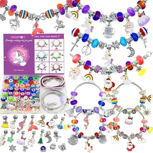 Redtwo Kit de fabricação de pulseiras para meninas, kit de fabricação de joias de brinquedos para meninas de 8 a 12 anos, presentes de unicórnio para adolescentes de 6 a 8 anos, artes e artesanato