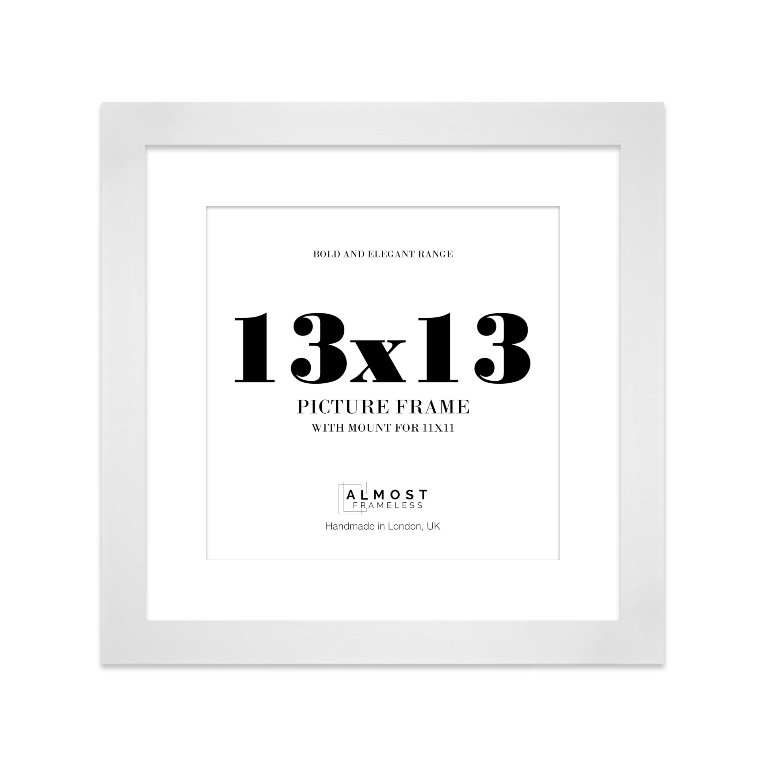 13x13 White Square Frame With Mount for 11x11 Pictures 28mm Edge Frame Display with Wall Hooks, 1 Pack