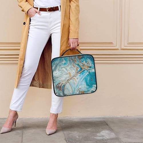 Miniatura 5 de KOBLEN Bolsa de maquillaje de viaje para mujer, grande, cuadrada, portátil, profesional, de tren de coqueta, estuche cosmético con asa textura de