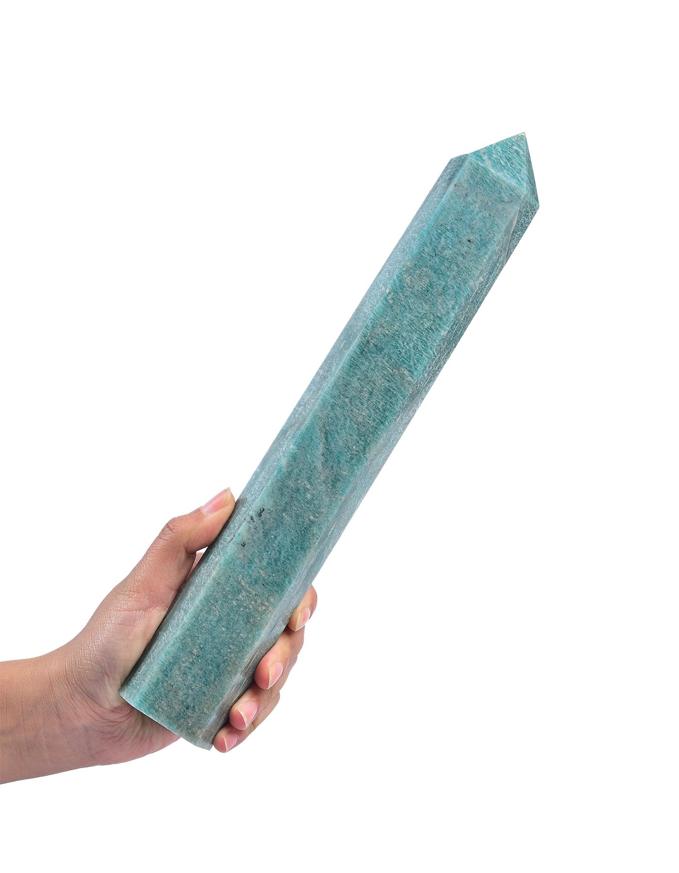 AMOYSTONE Natural Amazonite Crystal Tower – 6 Faceted Healing Pillar (3.5-4 lbs), Hexagonal Wand for Reiki, Gifts, Home Decor