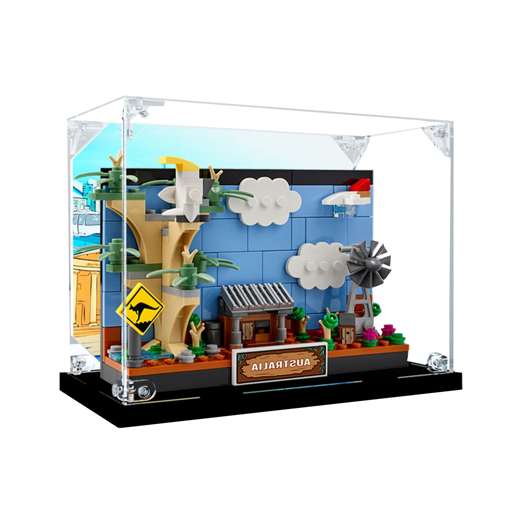 Acryl Vitrine für Lego Creator Australia Postkarten-Set 40651 Modell - Staubdichte Anti-UV Aufbewahrungsbox - Ideal für Sammler (Hintergrund A)