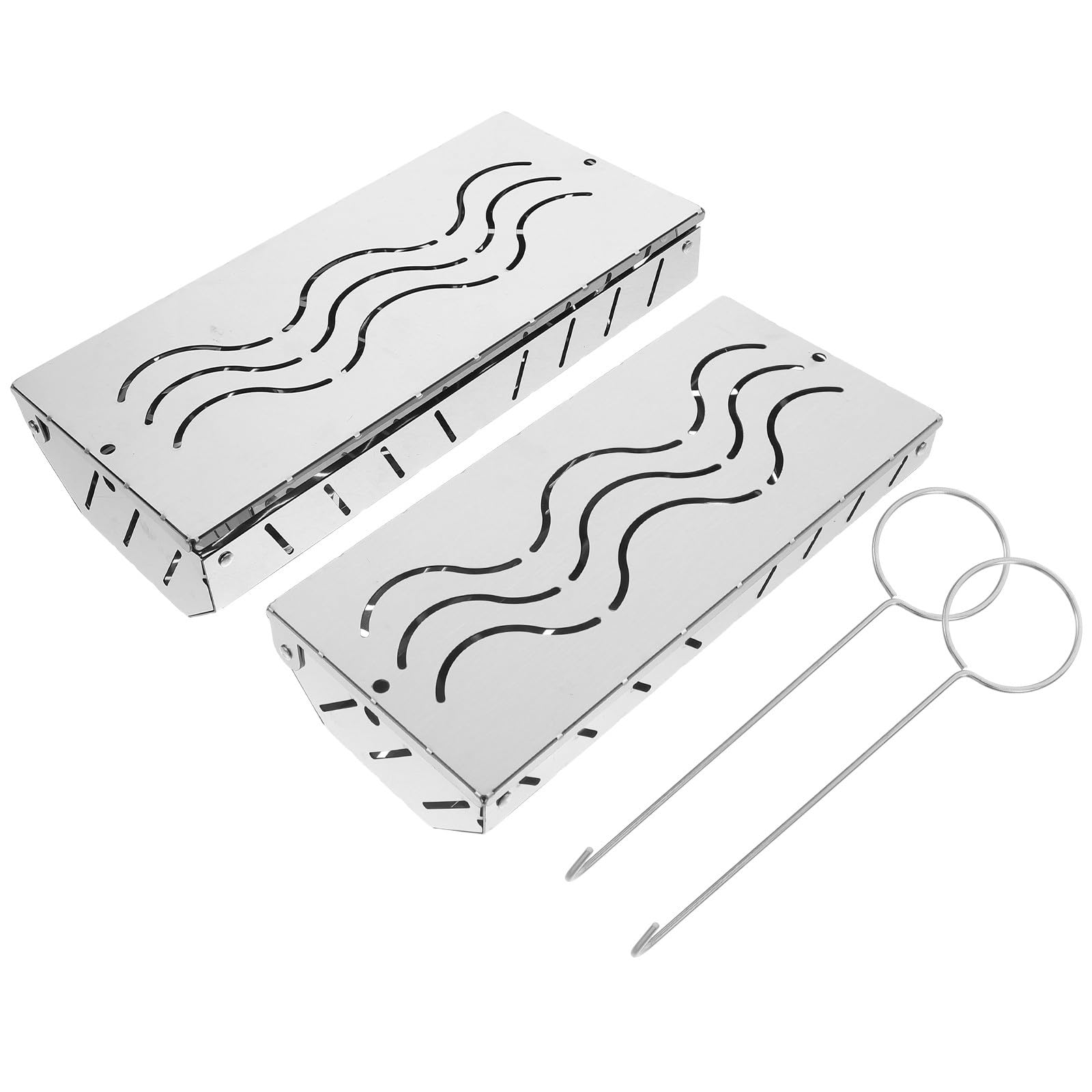 Box per Trucioli Affumicatura 2 Pezzi in Acciaio Inox | Argento, Design Portatile, per Cottura All'aperto e Griglia, Adatti a Pesce e Verdure