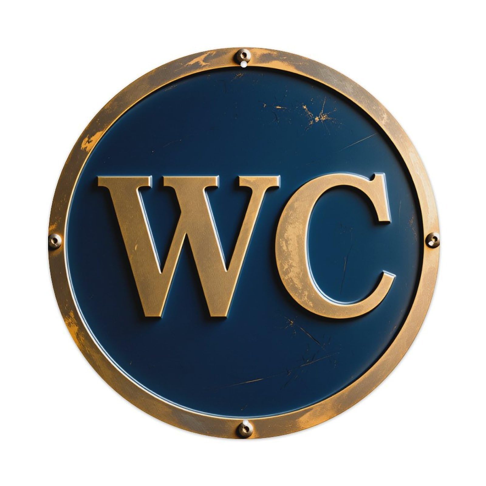 Golden Circular Wc Sign Plate Round Tin Sign Vintage Style Metal Sign Home Bar Garden Wall Plaque Decor Metal Poster 8x8 Inch