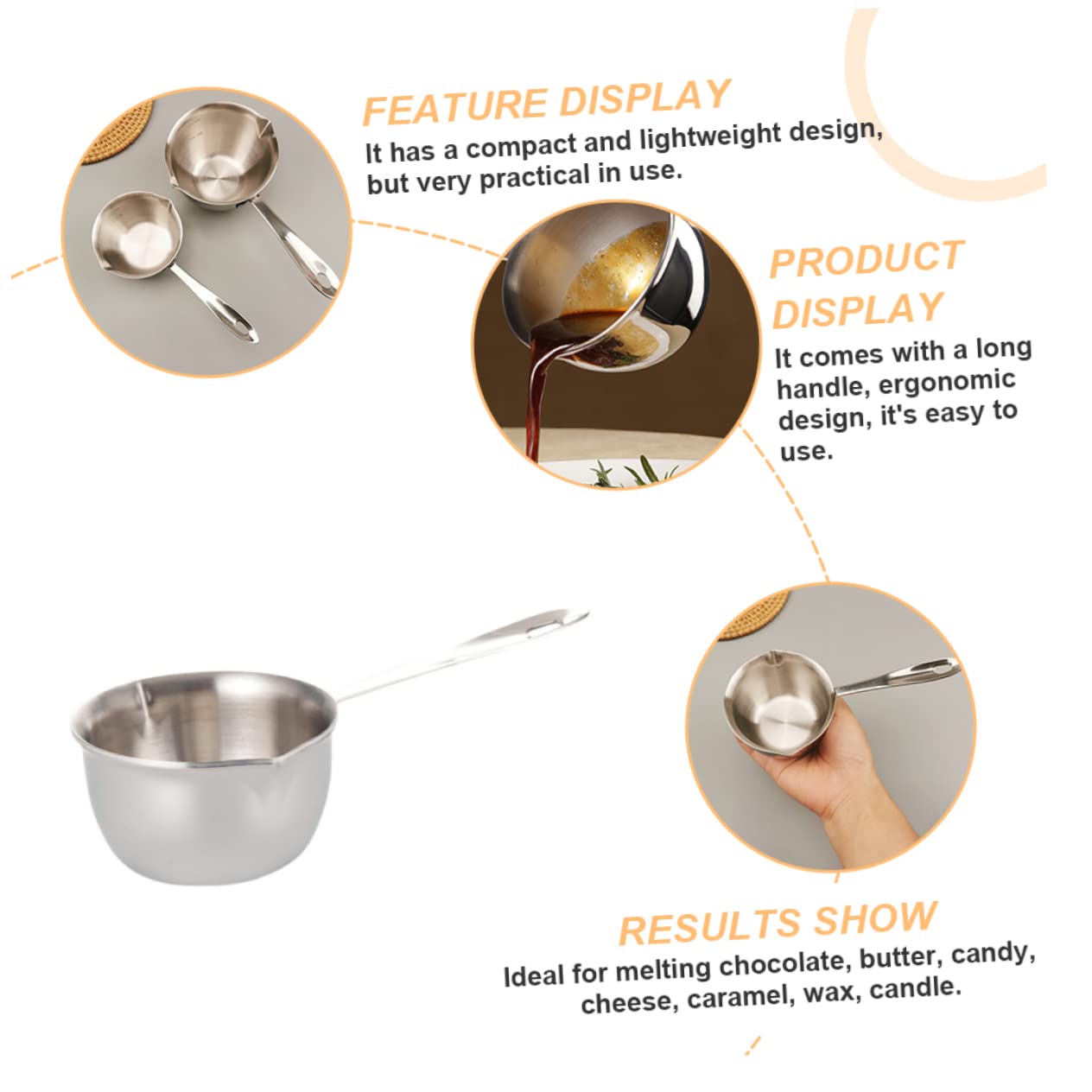HOLIDYOYO Melting Pot Handle for Chocolate Cheese and Butter Stainless Steel Baking Tool for High-temperature Melting and Sauce Preparation