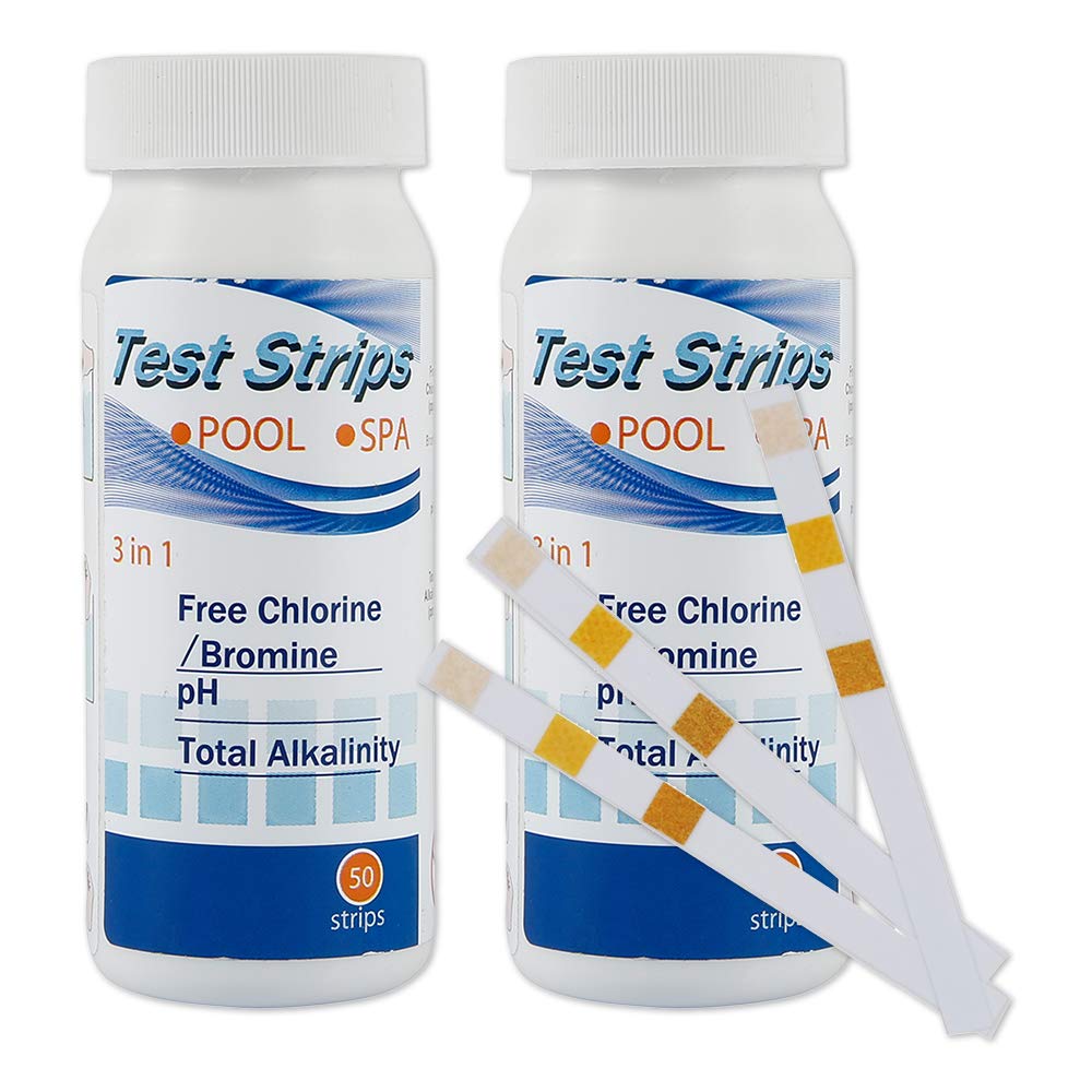 2PCSHot Tub Test Strips,Pool Water Testing Kit for Chlorine/Bromine,3 in 1Test Strips for pH,Total Alkalinity,Easy and Accurate for Swimming Pools & Spas (100PCS)