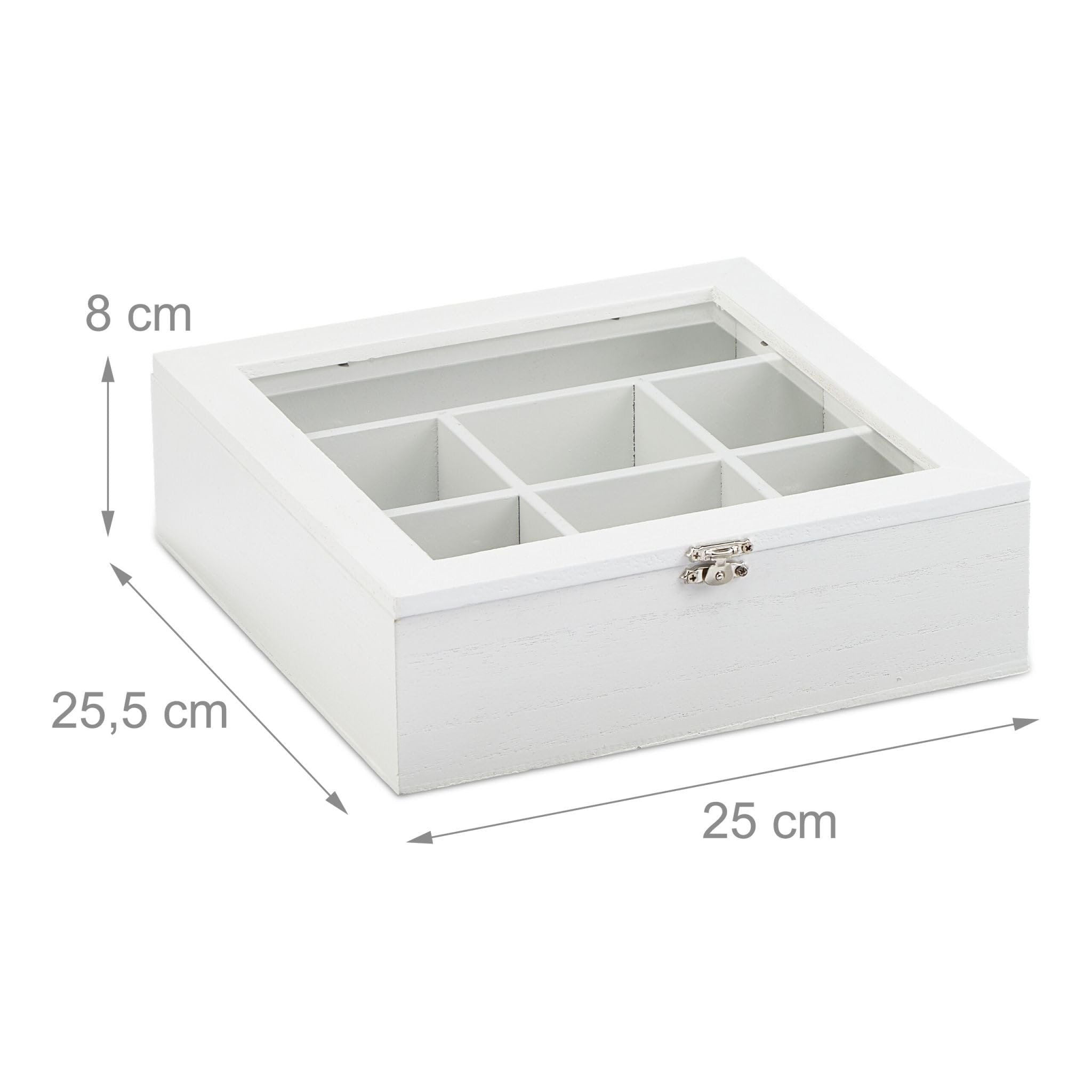 Helloshop26 Organisierte Teebox mit Sichtfenster 8 x 25 x 25,5 cm aus MDF Holz 13_0008703