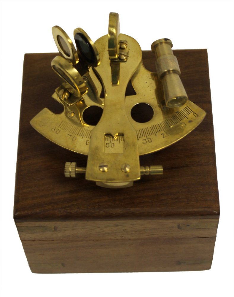 Astrolabe nautique laiton 7,6 cm sextant de collection avec boîte en bois maritime