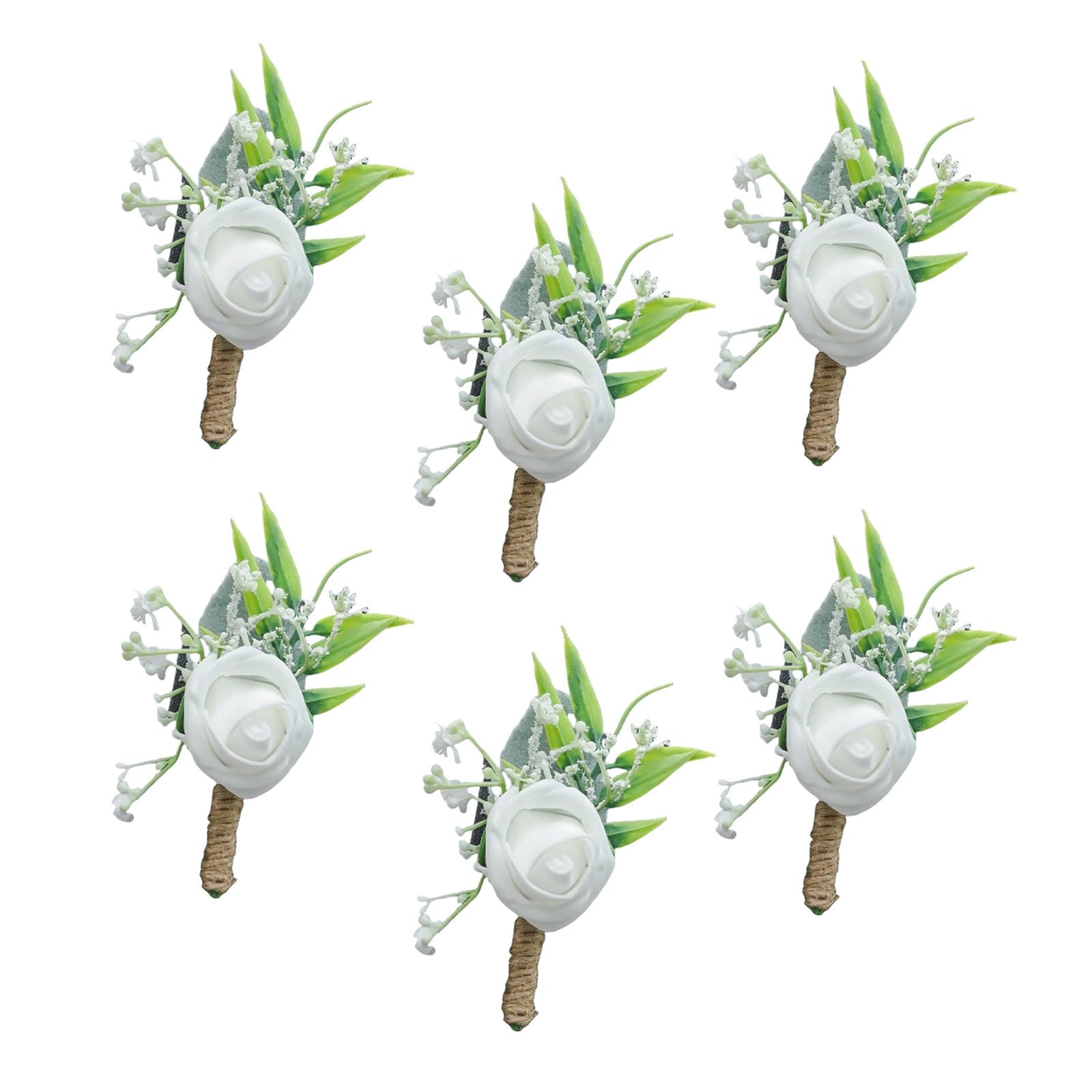 JSGHGDF Of 6 Groomsmen Boutonnieres Artificial Rose Flower Brooches Boutonniere Wedding Bride Groom Accessories Groomsmen Artificial Flower Boutonnieres